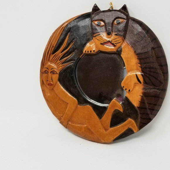 Other - Cat and Lady Wood hanging Mirror